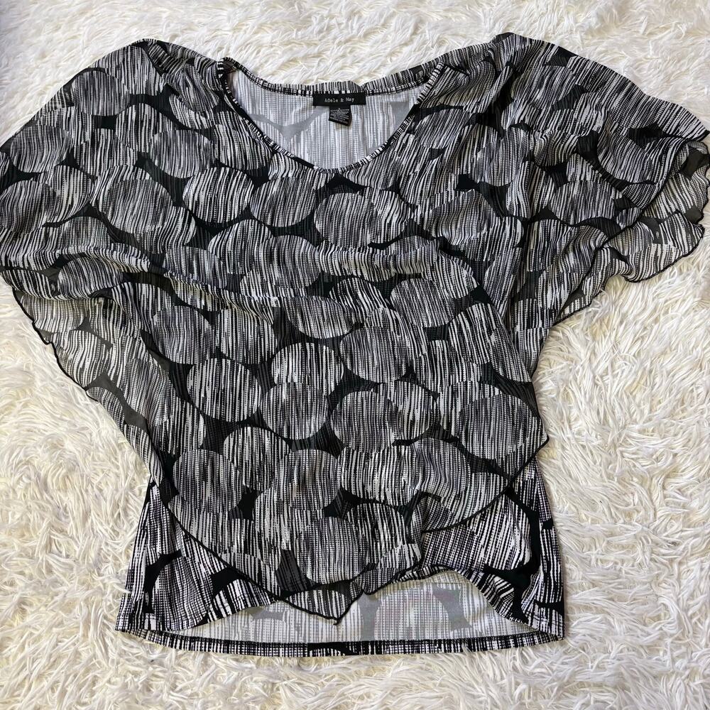 Adele & May Sheer Blouse Cape Built in Cami Geometric Print L
